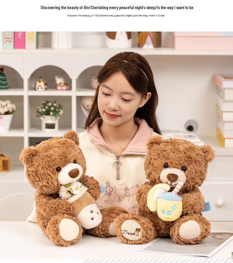 Milk Tea Bear Plush Toy: Teddy Bear Doll, Soothing Bedtime Companion, Customizable Birthday Gift.