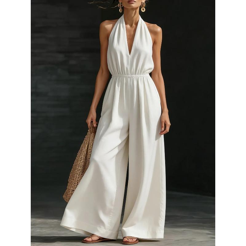TIFICY Moda Donna Casual Estivo Primaverile Tinta Unita Stampa Senza Maniche Collo All'Americana Vita Alta Pantaloni Tute Jumpsuit & Pagliaccetti