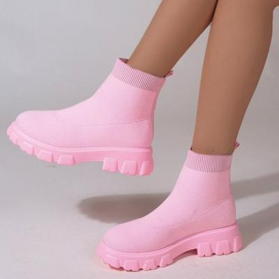 Calcetines cortos de malla tejida con suela gruesa para mujer, tallas grandes, botas altas tejidas con suela gruesa.