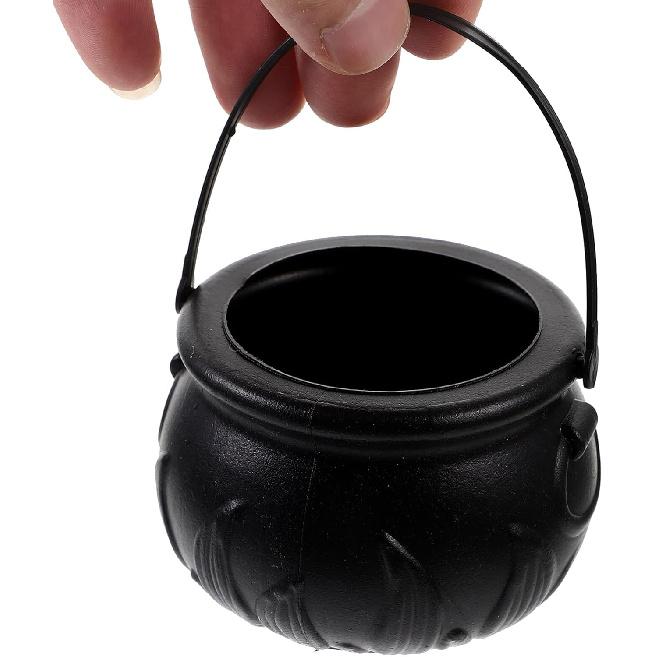 Ciieeo 12 Pcs Halloween Cauldron Kettle Plastic Mini Witch Cauldron Black Candy Holder for Halloween Decor Party Favor Decoration