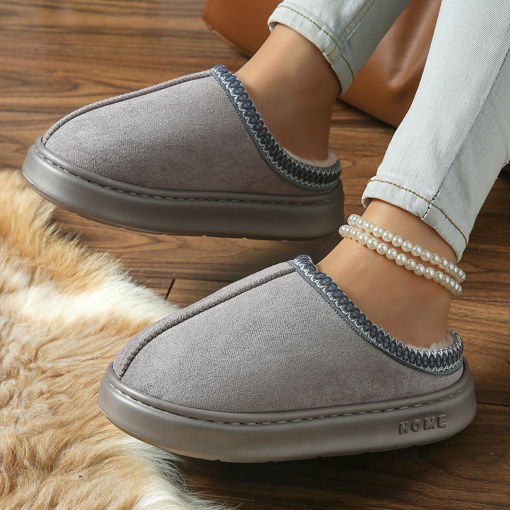 Pohodlné a elegantní sametové pantofle s krajkovým lemem pro podzim a zimu, lehké a hřejivé pantofle s EVA podrážkou