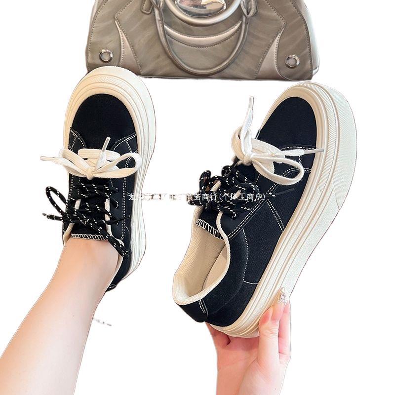 Black canvas shoes women's 2025 autumn new Korean version of student platform shoes versatile casual campus wind shoes women
