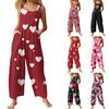 Damer Casual Overaller Jumpsuits Justerbara Axelband Ärmlös Jultryck Bekväma Rompers Med Ficka