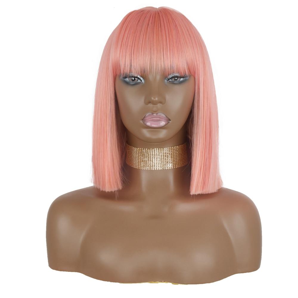 MISSQUEEN Orange kurze Bob-Perücke, gerade, Pony, synthetische Perücke, Schwarz, Rot, für Damen, täglicher Gebrauch, Hochtemperaturfasern