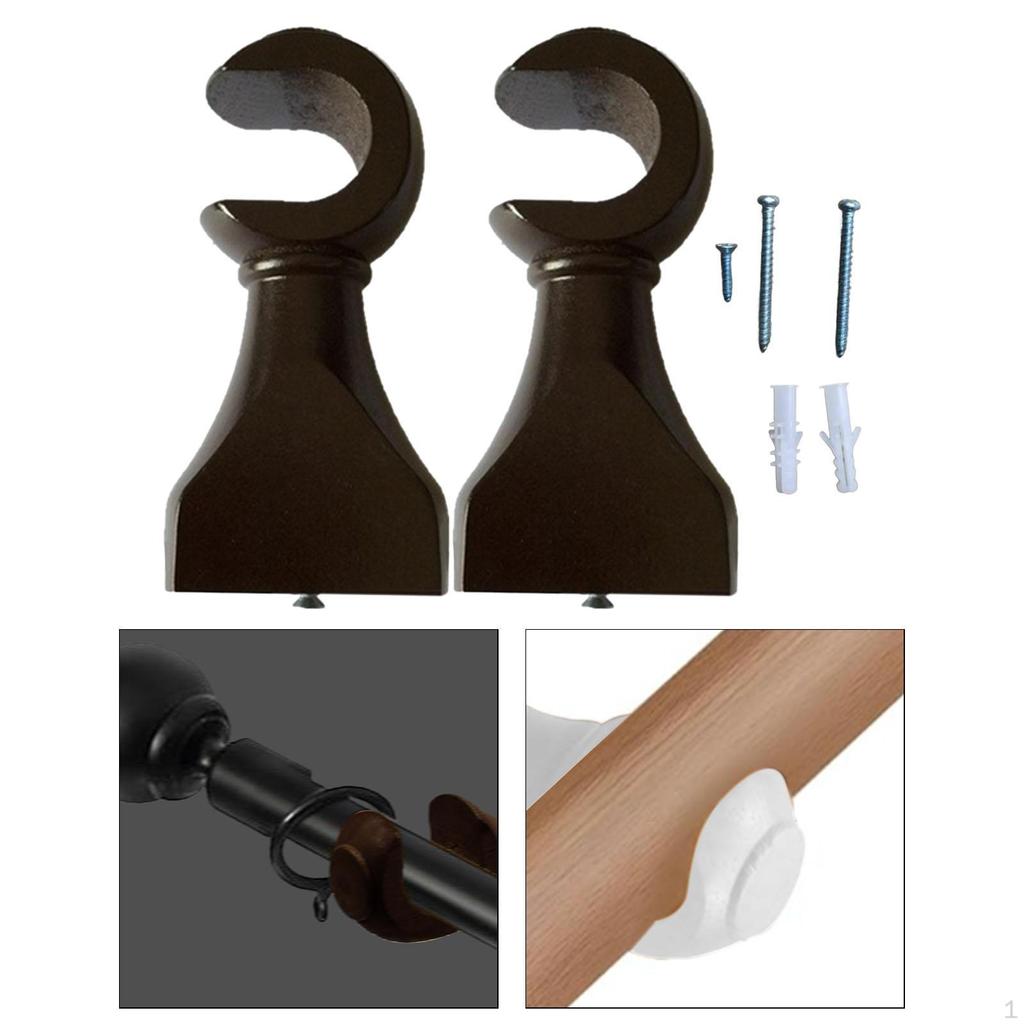 2 Pieces Curtain Rod Hooks Drapery Hanger Wall Mounted Fixing Bracket for Bedroom