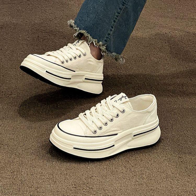 

Туфли на платформе из парусины 2024 года, весна и осень, новый универсальный тренд, белые туфли, взрывная обувь, женская весенняя обувь с высокой стоимостью 40 белый