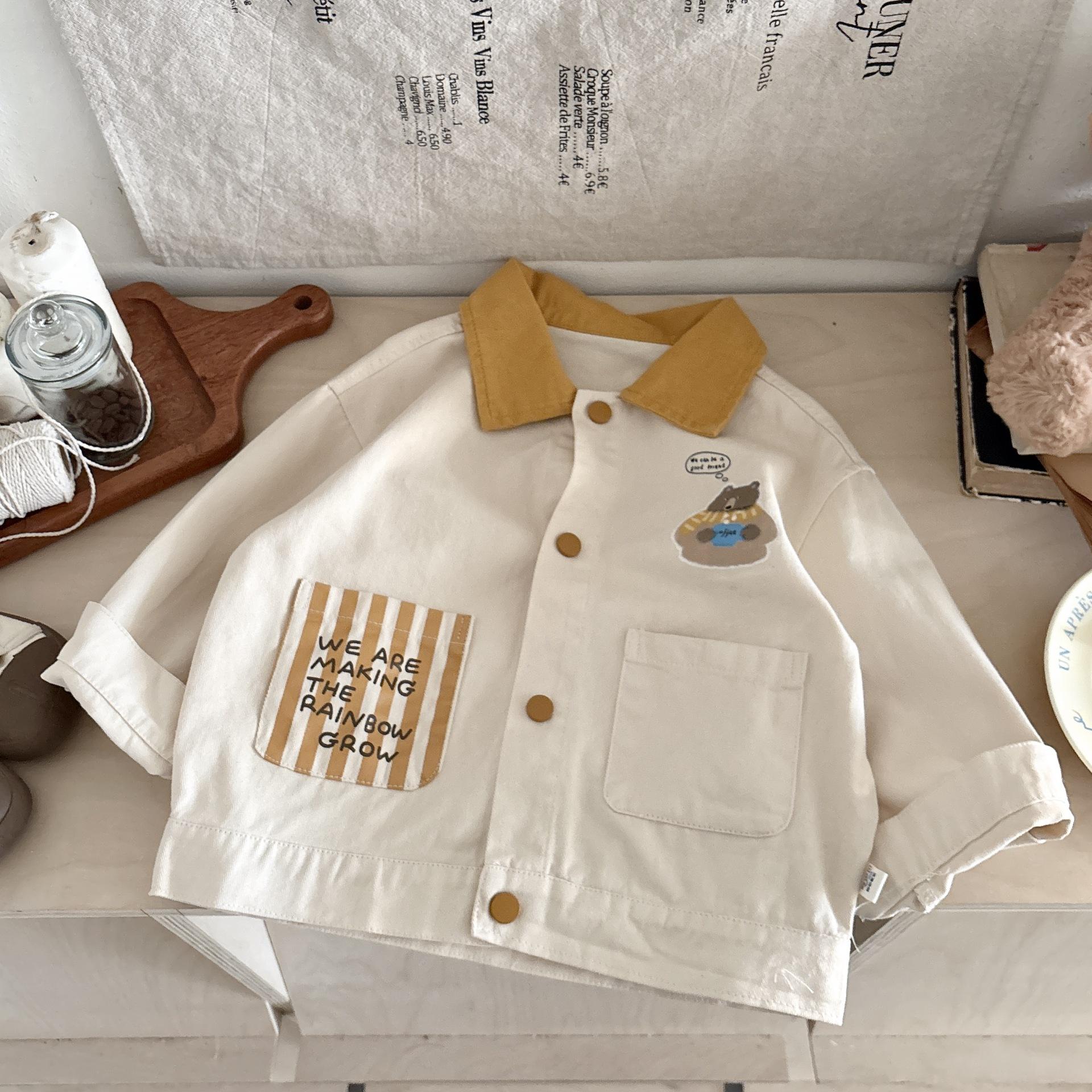 Boys Spring Summer Colorblock Collar Jacket Cute Cartoon Print Windbreaker Kids Outerwear Top 80
