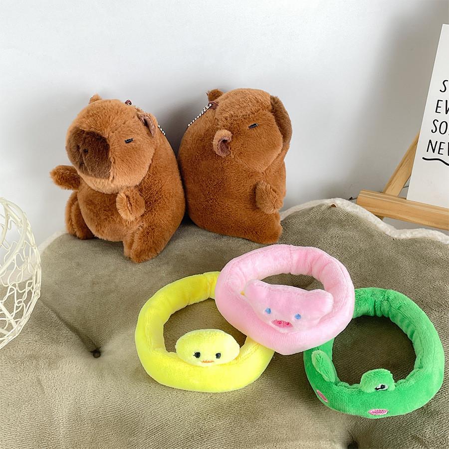 Adorable Capybara Plush Toy Swimming Ring Keychain For Kids Featuring Cute Frog Design