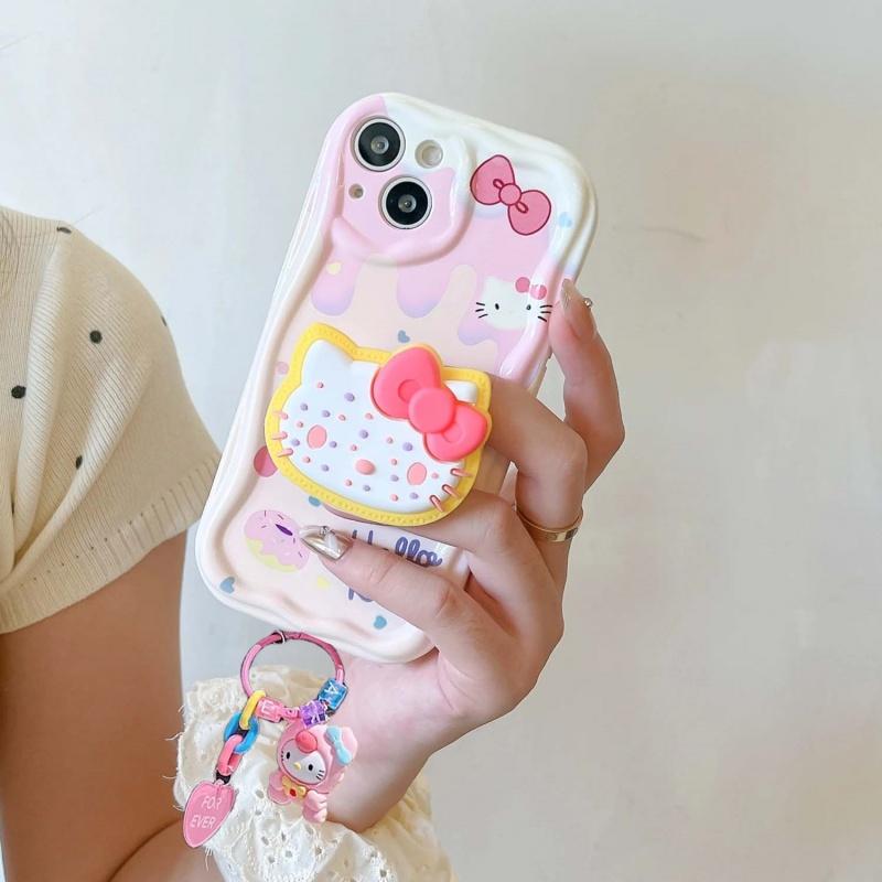 Cartoon Hello Kitty Bracket Pendant Case For OPPO Reno 15F 15 Pro 5G 14F 13F 12F 11F 14 13 12 11 Pro A6X A6 A5 Pro A60 5G Casing