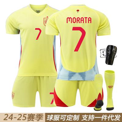 Camisa da Espanha Eurocopa 2024 fora de casa 7 Morata Não. Conjunto de camisas de futebol 17 Williams 19 Yamal
