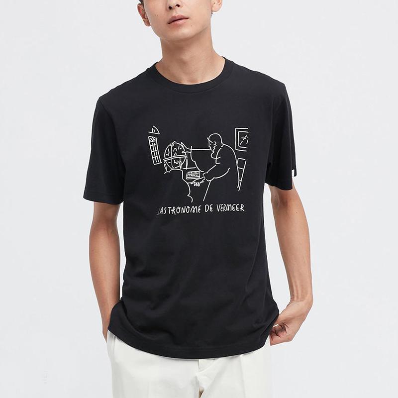 UNIQLO Printed Character Crew Neck Cotton T-Shirt Unisex tops Black 448582-09