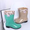 Water Shoes Velvet Cotton Women's Rain Boots Rain Shoes Anti-rubber Shoes Half Tube Water Boots Medium Tube Warm Explosion