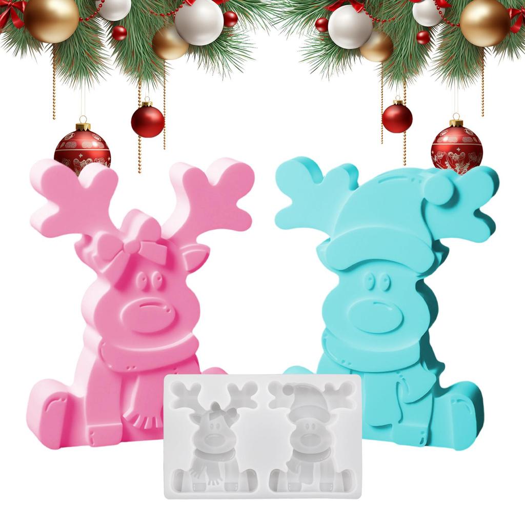 3D Reindeer Silicone Mold Handmade Resin Sitting Elk Moulds Christmas Fondant Molds For Chocolate Candy Baking Holiday Crafts