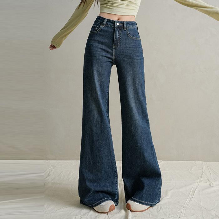 Do not stick to the legs and pull the jeans slightly. Women's New Year's New Spring and Autumn High Waist Skinny Popular Wide Leg Small Flared Pants