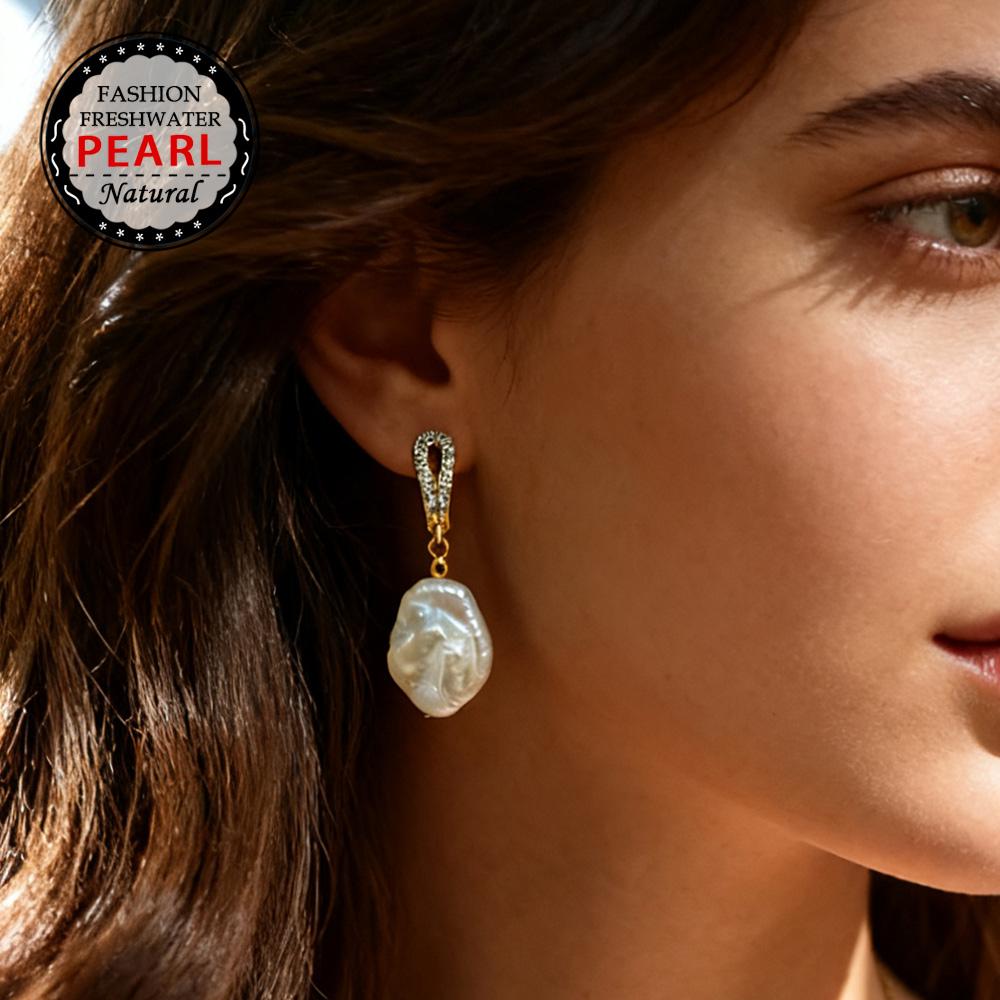 SENIKO Přírodní sladkovodní velké barokní perlové náušnice Módní kubické zirkonové perlové náušnice pro ženy, párty šperky