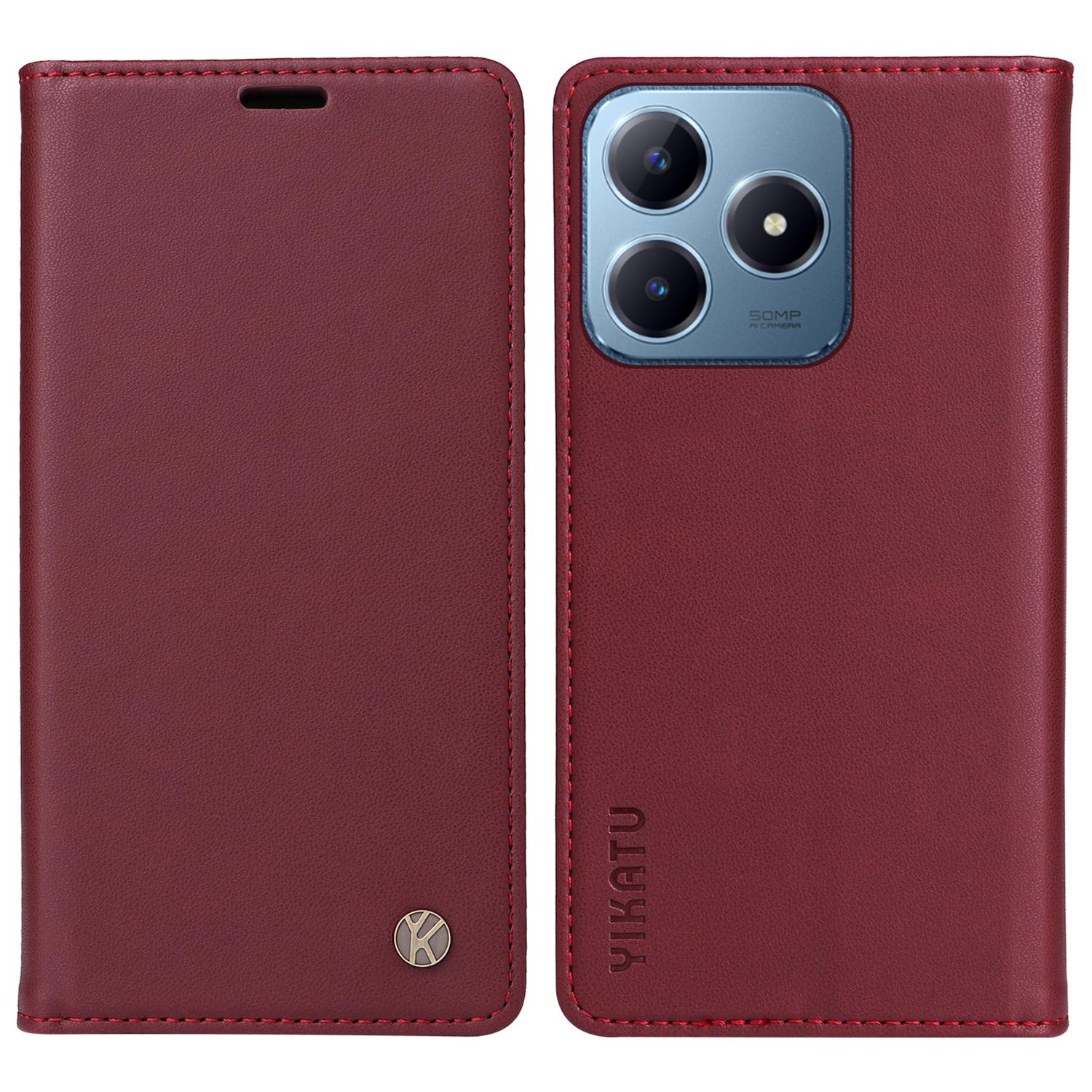 

YIKATU YK-001 Для Realme Note 60x 4G/C63 4G/C61 4G Чехол Кошелек Кожаный Флип Чехол для Мобильного Телефона Wine Red