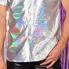 Men's Shiny Metallic Shirt Short Sleeve Lapel Shirt Button-up Sparkling Disco Outfit for Stage Performance Nightclub Dance Party Bar