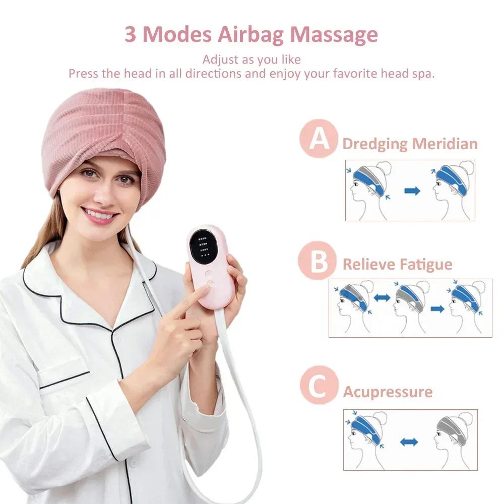 Migraine Relief Cap Electric Airbag Head Massage Heat Vibration Kneading Towel Headache Relaxation Treatment Anti Stress Machine