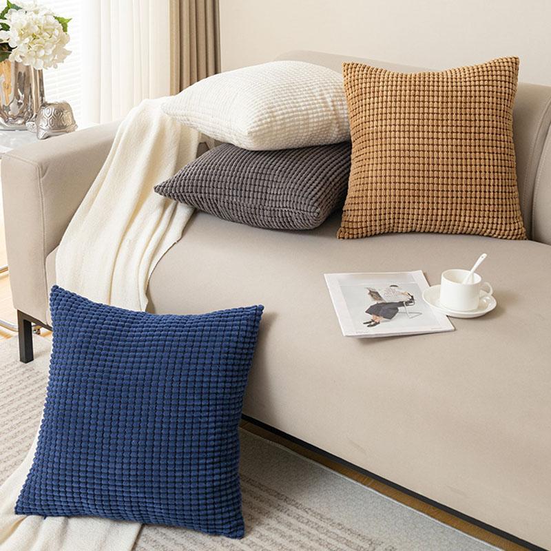 Corduroy Pillowcover Solid Color Thick Square Corn Grain Texture Cushion Covers Household Sofa Ornamental Throw Pillow Case 45*45Cm