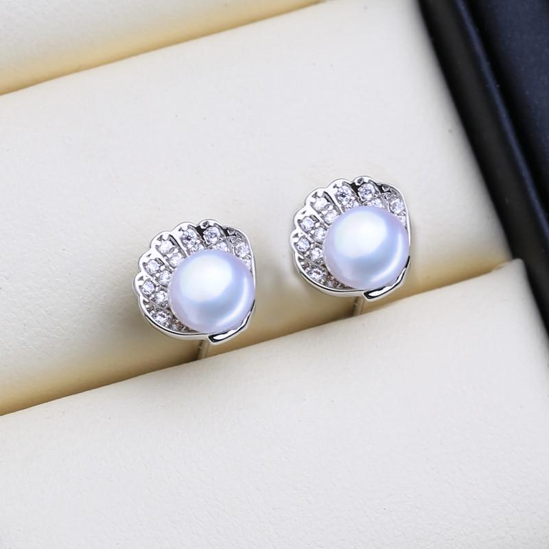 LSOOYH Natural Freshwater Pearl Earrings Women Cubic Zirconia Small Shell Design Earrings Pearl Jewelry