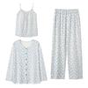 Women's Three-Piece Cotton Pajama Set: Spring Fashion, Printed, Comfortable, Breathable, with Chest Pads, Skin-Friendly.