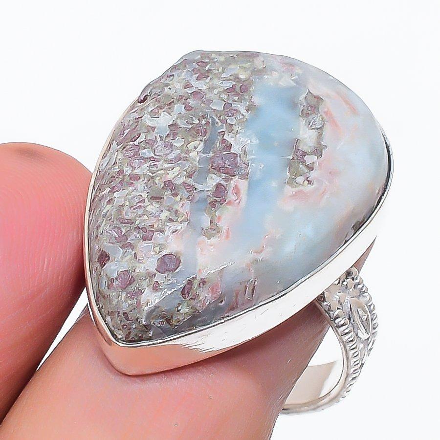 Natural Larimar Gemstone Handmade 925 Sterling Silver Jewelry Ring Size 10 u8O18