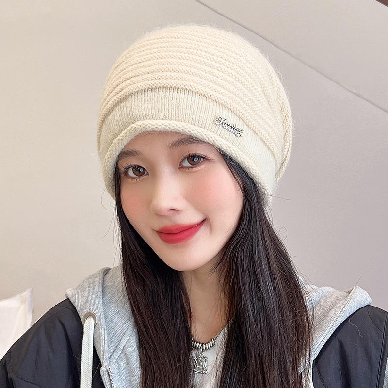 Autumn and Winter Hats for Women Korean Version Versatile Warm Baotou Knitted Hat Fashionable Loose and Face Showing Small Woolen Pile Cold Hat