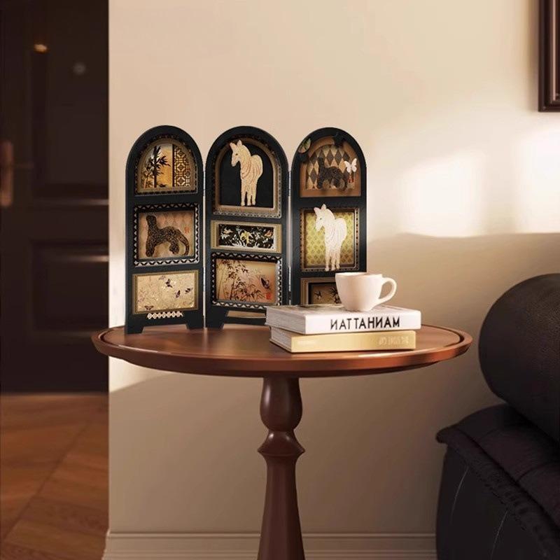 Vintage Desktop Screen Decor Retro French Style Mini Ornament for Living Room TV Cabinet Entryway