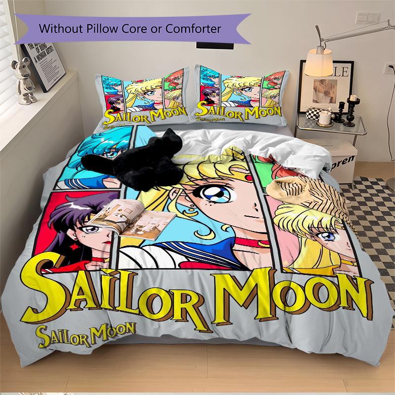 3pcs Sailor Moon Printed Quilt Set - Soft and Comfortable Quilt Cover for Bedroom, Guest Room and Dormitory Decorative Bedding Set 1 Duvet Cover + 2 P