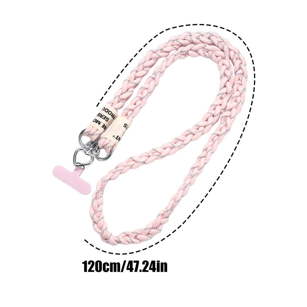 

Phone Lanyard Detachable Adjustable Necklace Lanyard For Mobile Phone Neck Clip Snap Hanging Three-strands Rope Outdoor Supplies рожевий