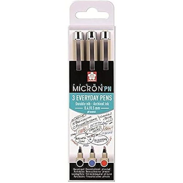 Feutres Fineliner - SAKURA - Pigma Micron PN - Set de 3 couleurs - Pointe fine - Non rechargeable