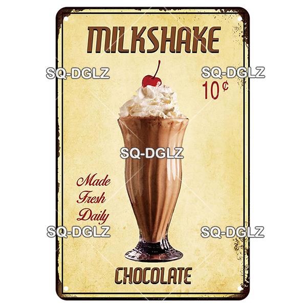 [SQ-DGLZ] Milkshake Metal Sign Vintage Plaque Tin Sign Wall Decoration Home Decor Bar Sign Home Decor Ice Cream Poster