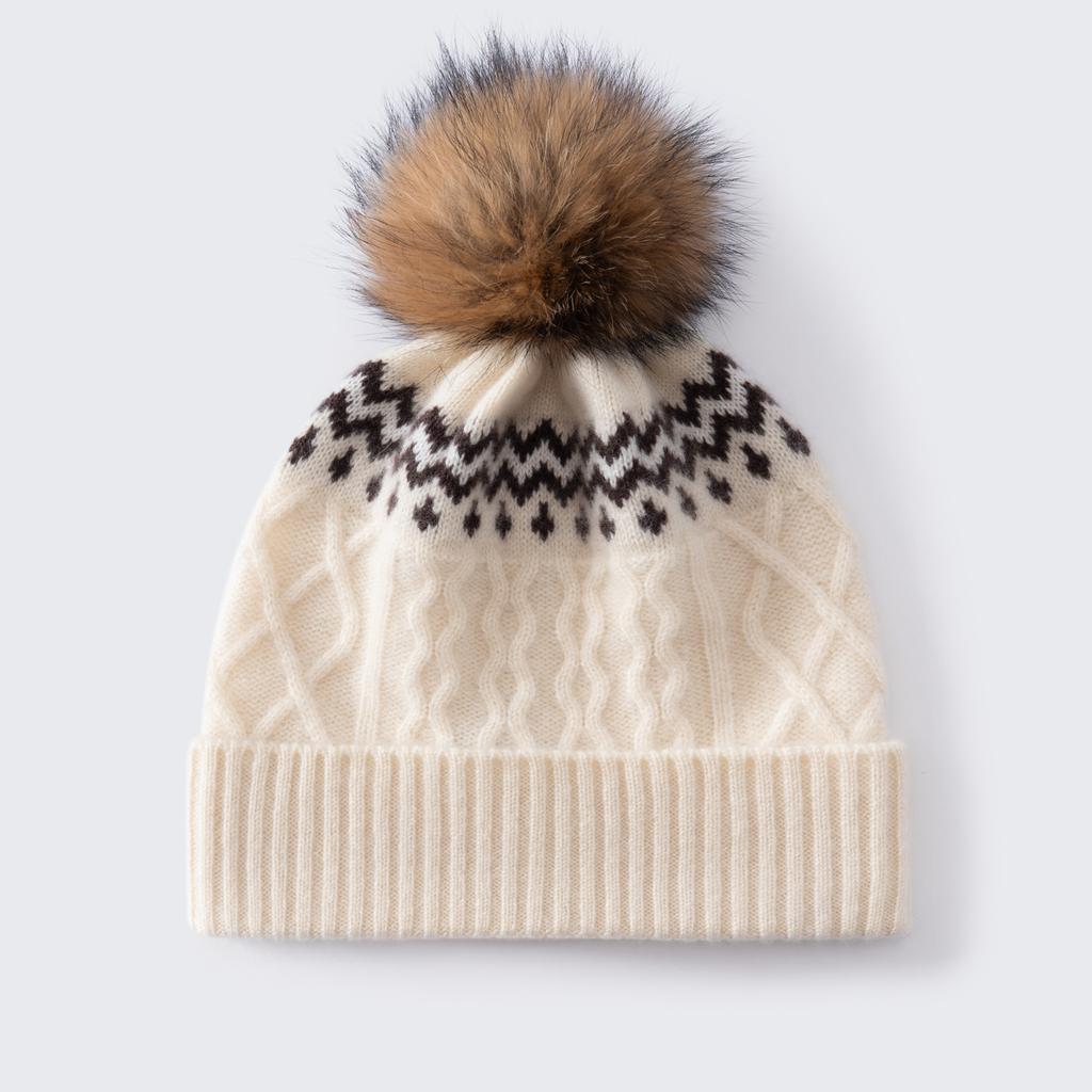 Autumn and Winter New Color Matching% Cashmere Jacquard Knitted Hat Women's Versatile Warm Fashion Ear Protection Wool Hat
