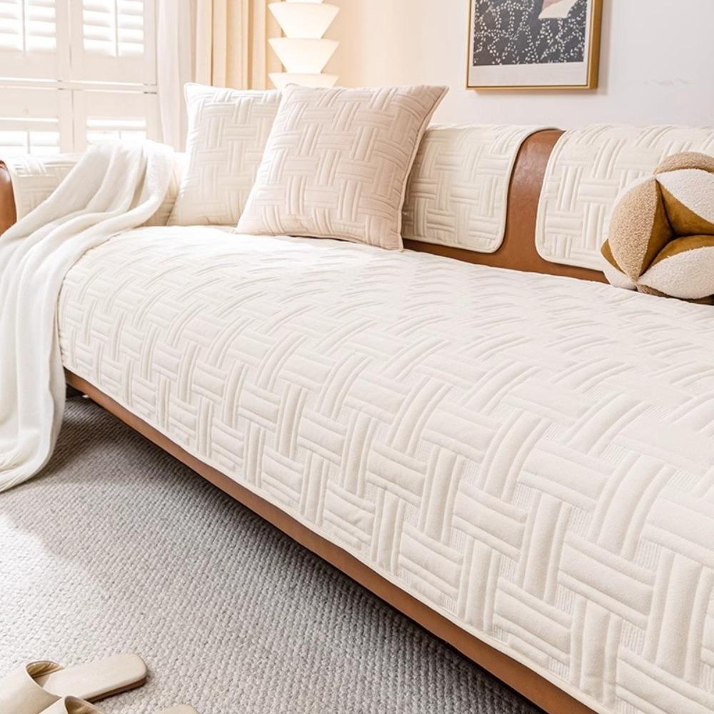

Non-Slip Crystal Velvet Sofa Cushion Weaving Pattern Sofa Towel Fashionable Couch Mat Winter 70*180cm бежевый
