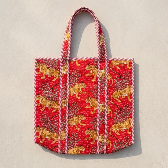 Shoulder Bag Usalover925 Red Quilted Cotton Tiger Print Shoulder Bag 35
