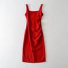 2025 Side Pleated Vest Dress, European And American Style Women'S New Solid Color Tight Strap Dress