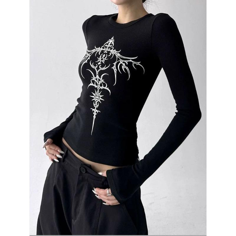 American Retro Printed Long-sleeved T-shirt for Women Velvet Autumn and Winter Slim Bottoming Shirt Trendy Top