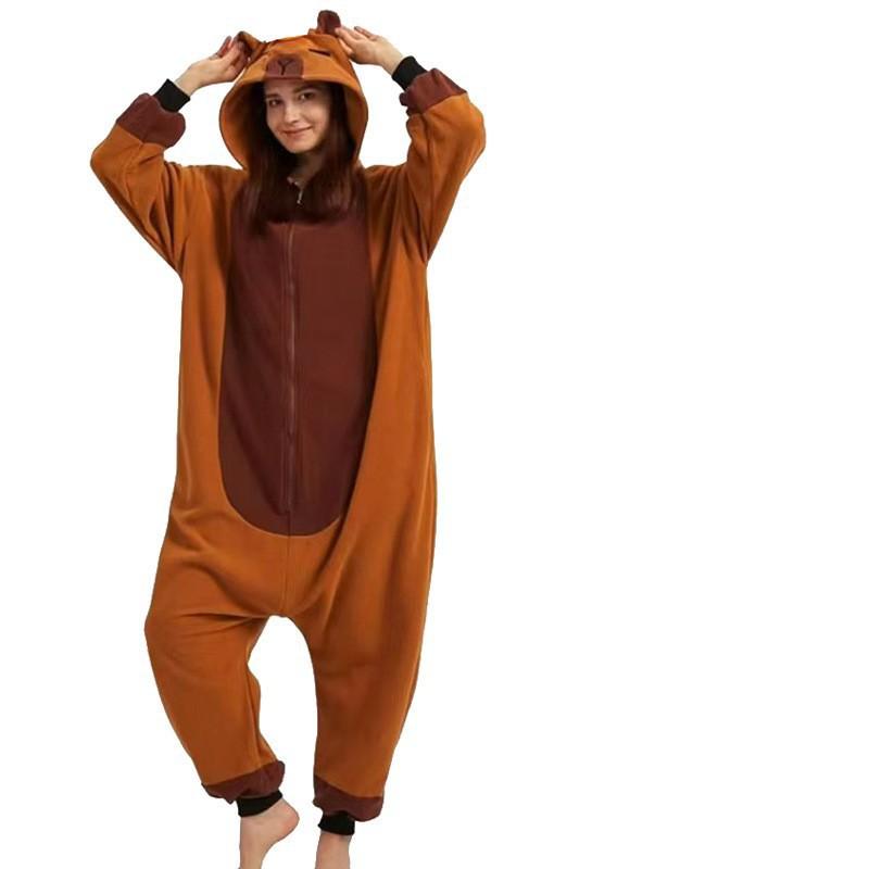 Cozy Cartoon Fleece Onesie Pajamas Couples Winter Home Sleepwear With Cow Nezha Capybara Disney Characters