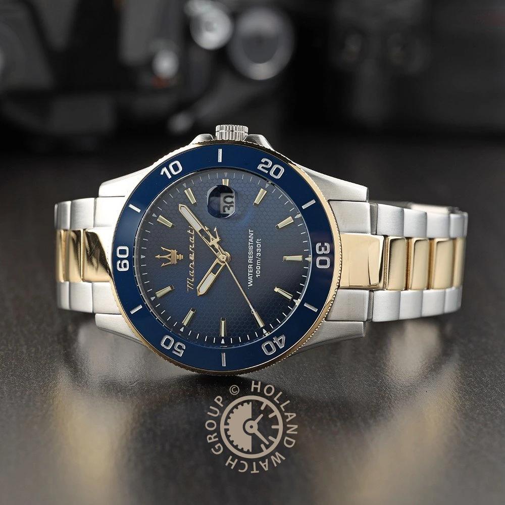 Maserati Competizione Diver Blue Stainless Steel Bicolor Men's Quartz Watch with Date and Ceramic Bezel R8873600010