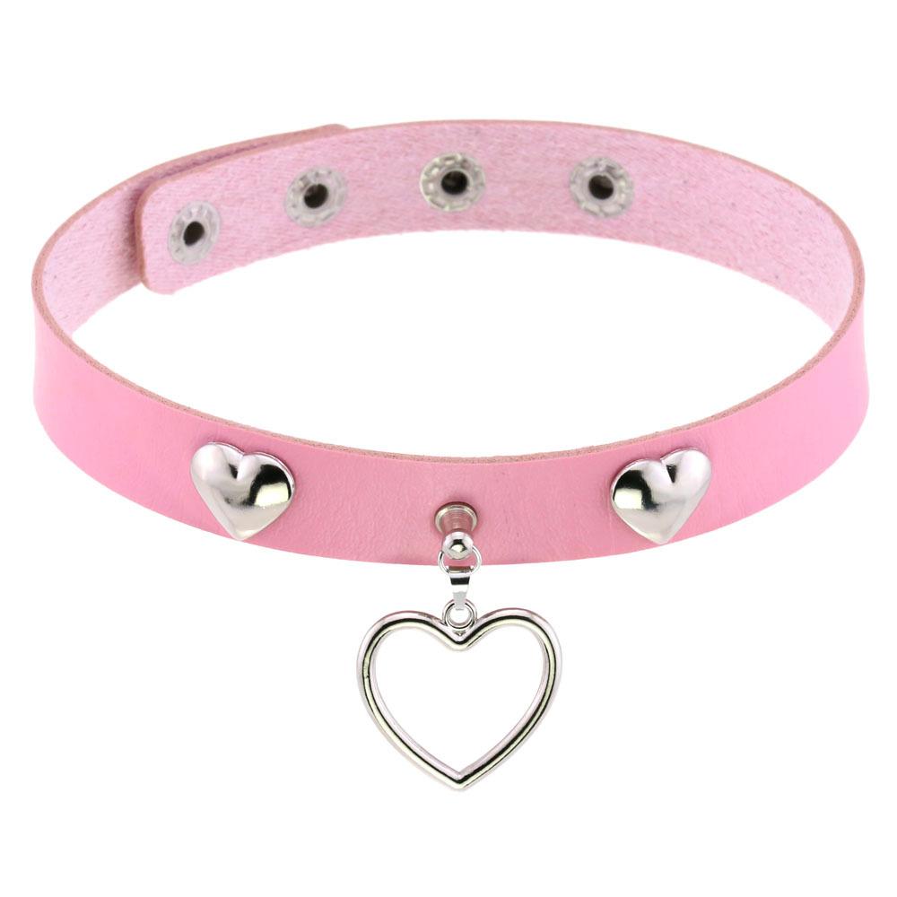 Punk Heart Rivet Choker, Heart Shape Rivet PU Leather Clavicle Neck Collar