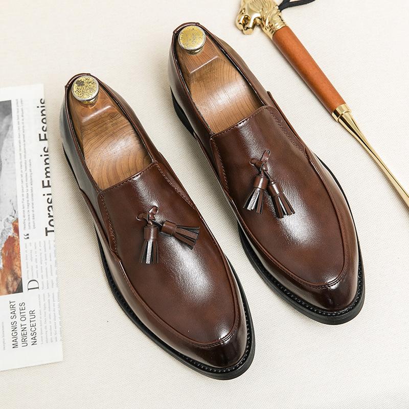 New men's shoes spring lazy pedal Doudou shoes British business casual leather shoes groom wedding shoes men