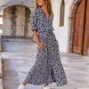 New Women's Autumn Fall Leopard Print Fashion High-Slit Long Sleeve Shirt Dress