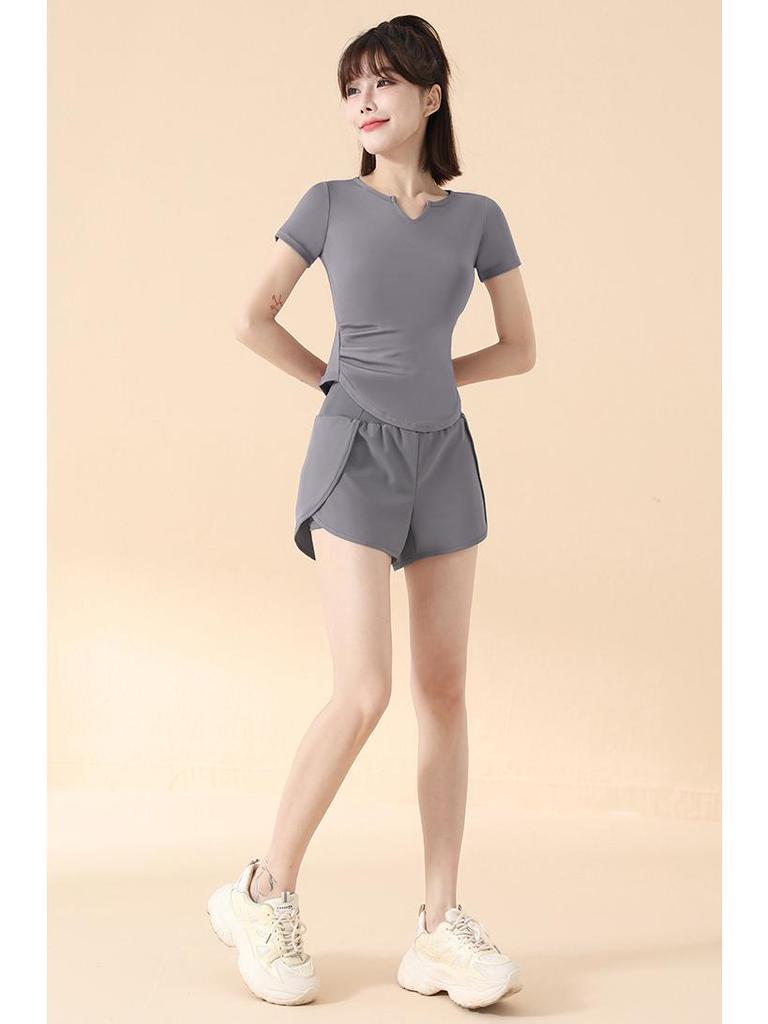 2025 İlkbahar/Yaz Hızlı Kuruyan Spor Yoga Seti – Dar Kesim, Kısa Kollu Fitness Giyim