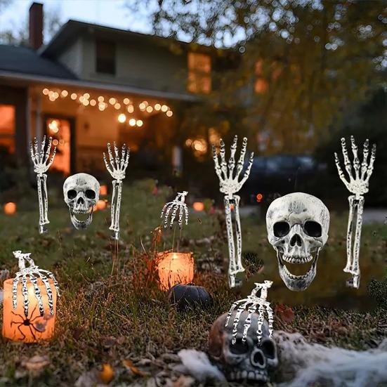 Halloweenská dekorace kostry s kolíkem Realistická kostra ruka paže s kolíkem do trávníku Venkovní lebka kost dvora cedule pro zahradu trávník hřbitovní dekorace