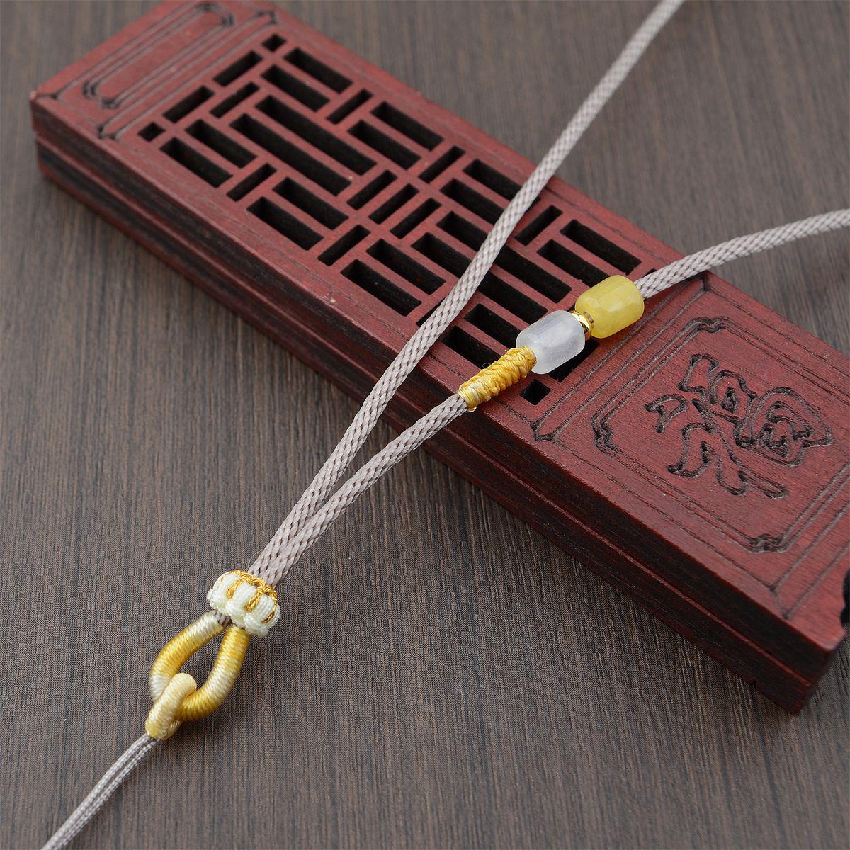 Hand-Woven Lucky Knot Lotus Necklace with Jade & Agate Pendant Rope
