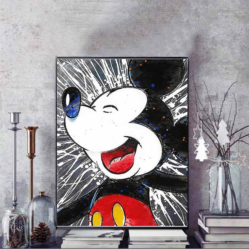 Disney 5D DIY Diamond Painting Pop Art Style Mickey Mouse Illustration Full Round Diamond Mosaic Cartoon Cross Stitch Art Painting for Home Decoration