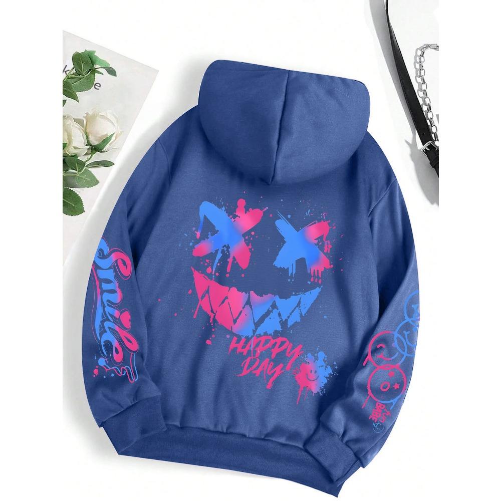 Spring Autumn Happy Day Graffiti Print Women Hoodie Street Hip Hop Hoody Fashion Hoodies Vintage Oversize Men's Clothes