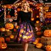 Women’s Round Neck Halloween Print Dress Casual Long Sleeve A Line Fit with Waist Belt and Themed Graphic Pattern