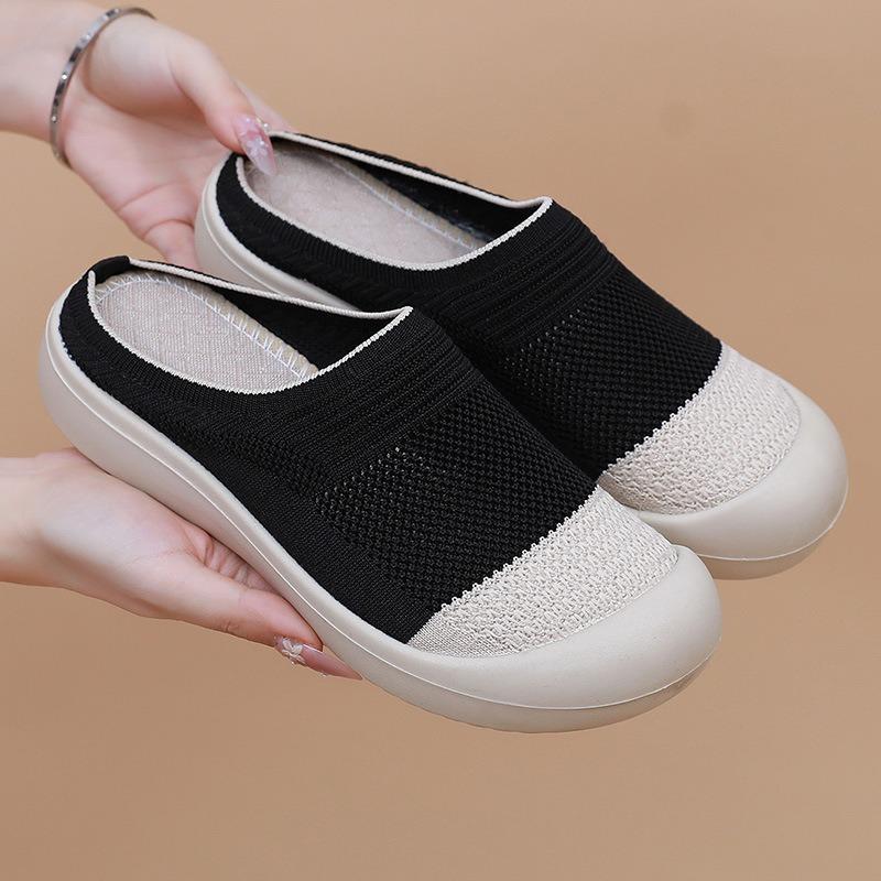 Shoes summer women's new women's shoes breathable mesh casual half-drag women's shoes round head soft sole shallow mouth fashion single shoes