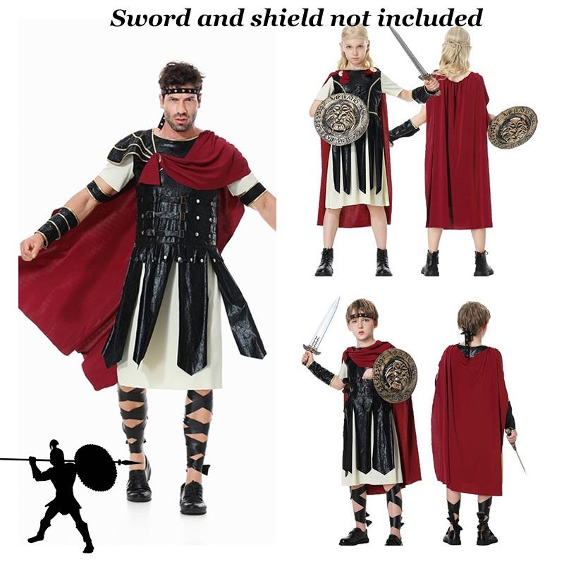 Festa de Fantasia de Halloween Roupa de Família Fantasia de Cavaleiro Soldado Adulto Masculino Cosplay Vestir-se, Personagens de Guerreiro Romano)